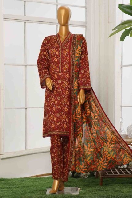 Bin Saeed - 3 Piece Printed Cotton Suit